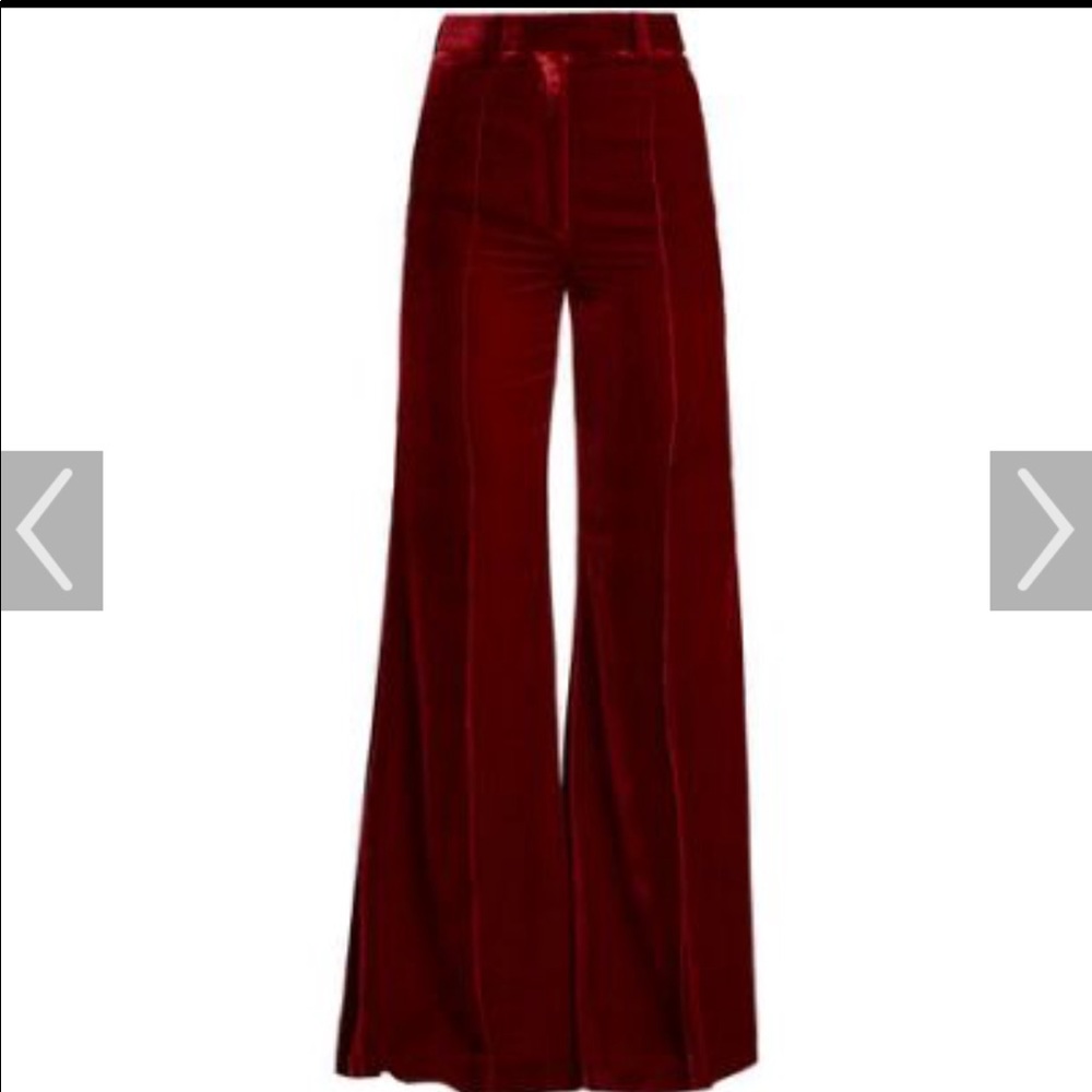 Racil High waisted red velvet trousers
